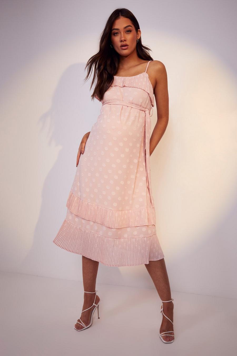 Pink שמלת סקייטר מרשת דובי עם מכפלת מסולסלת, להיריון image number 1