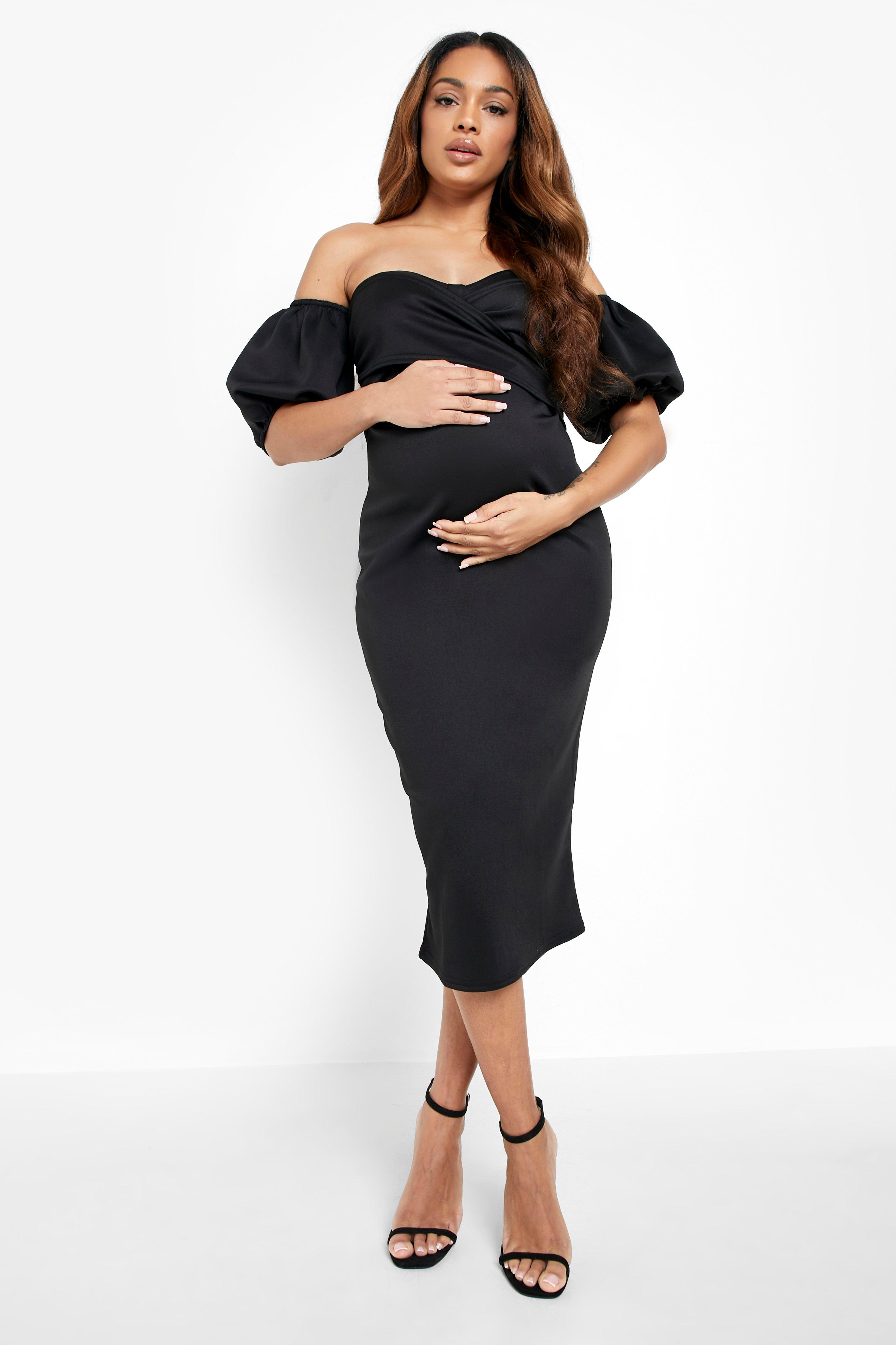 Maternity Cross Front Puff Sleeve Dress