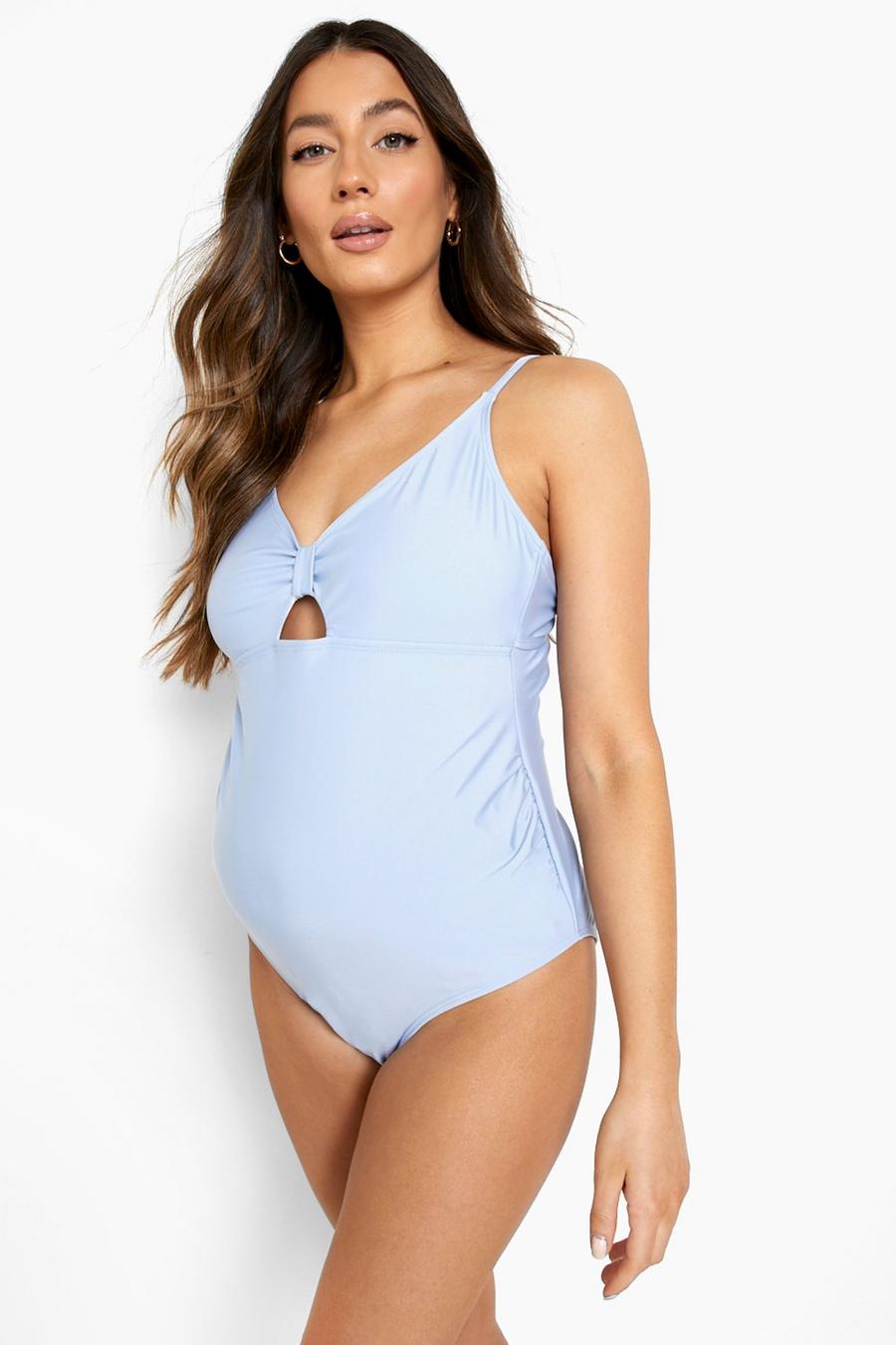 Blue Maternity Bow Front Tie Back Swimsuit