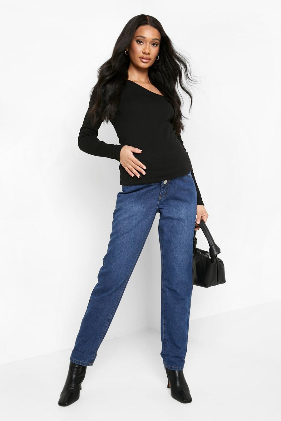 Umstandsmode klassische Mom-Jeans, Mid wash blue