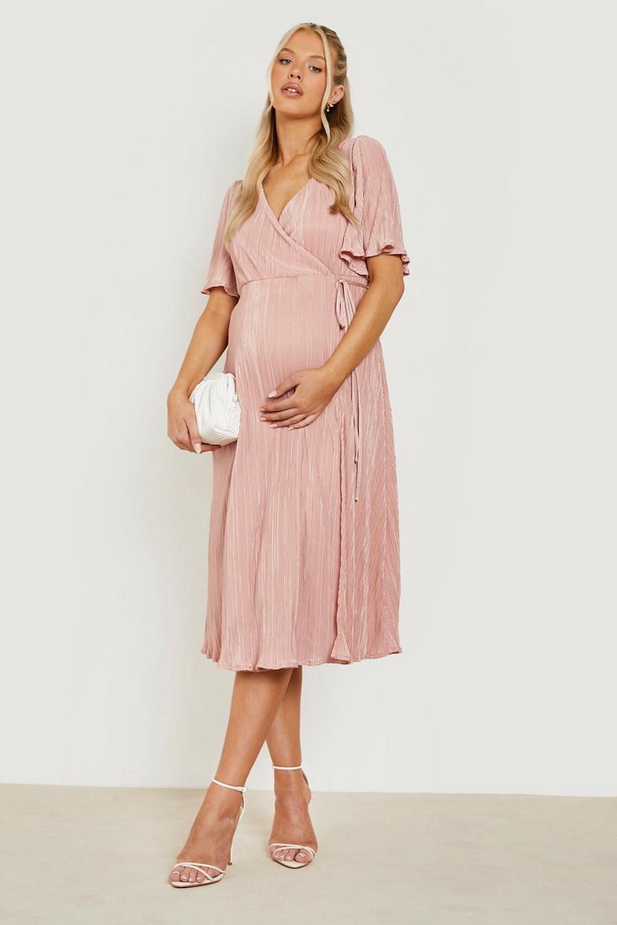 Dusky pink Maternity Wrap Pleated Skater Midi Dress image number 1