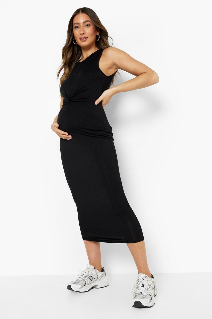 Black Maternity Twist Front Midi Dress image number 1