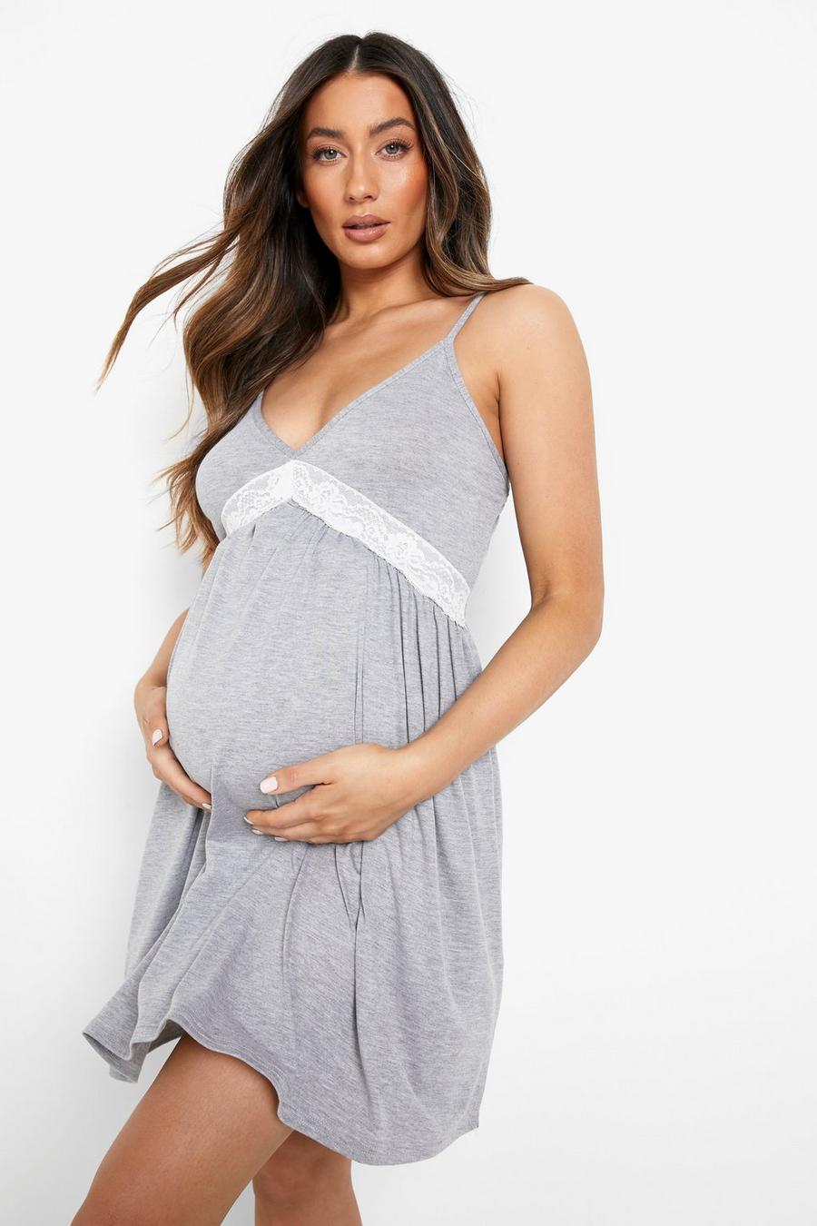 Grey marl Maternity Lace Detail Nightgown image number 1