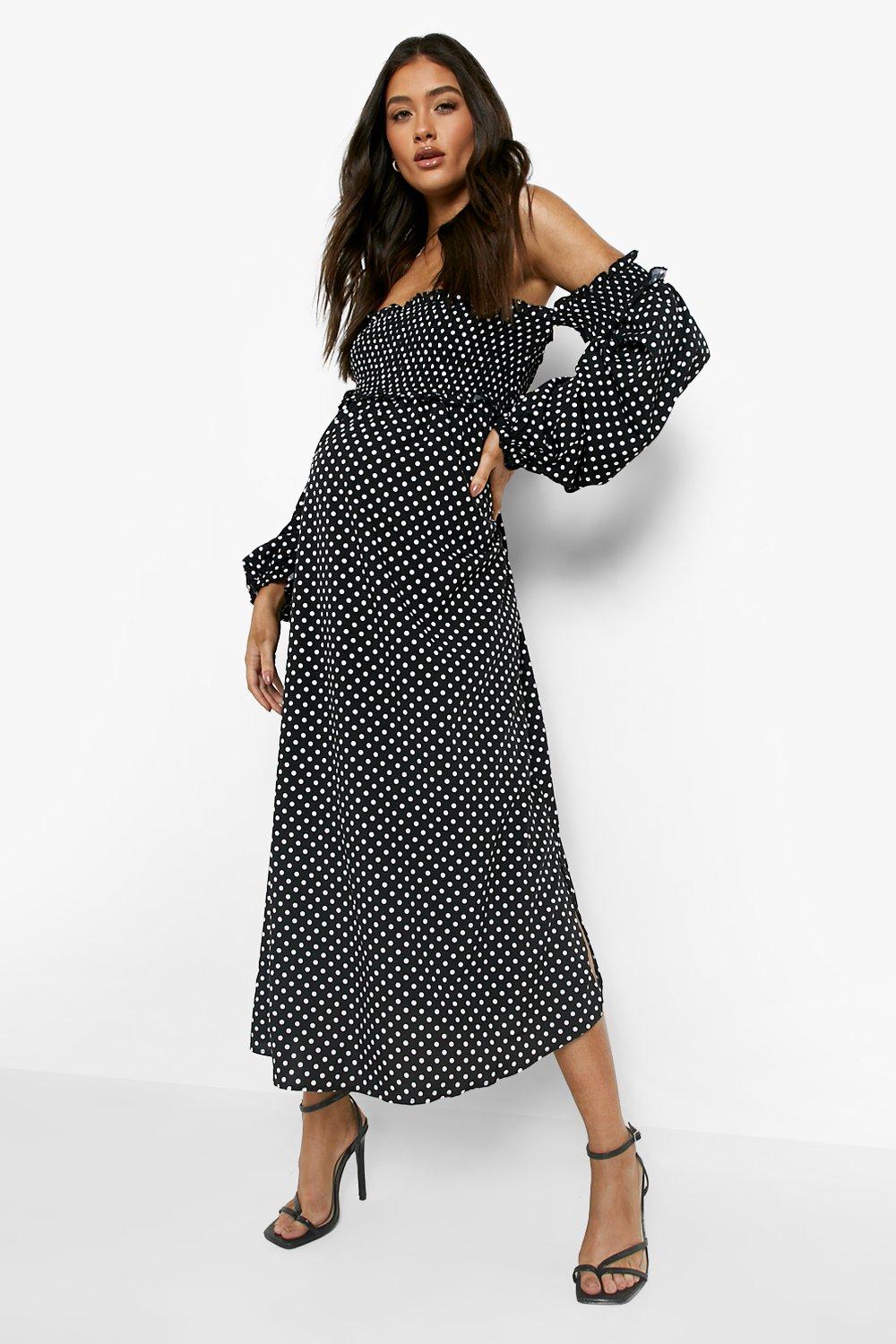Maternity Polka Dot Shirred Midaxi Dress boohoo