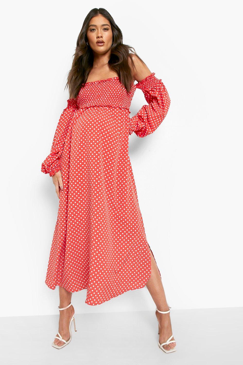 Boohoo red sale spotty dress