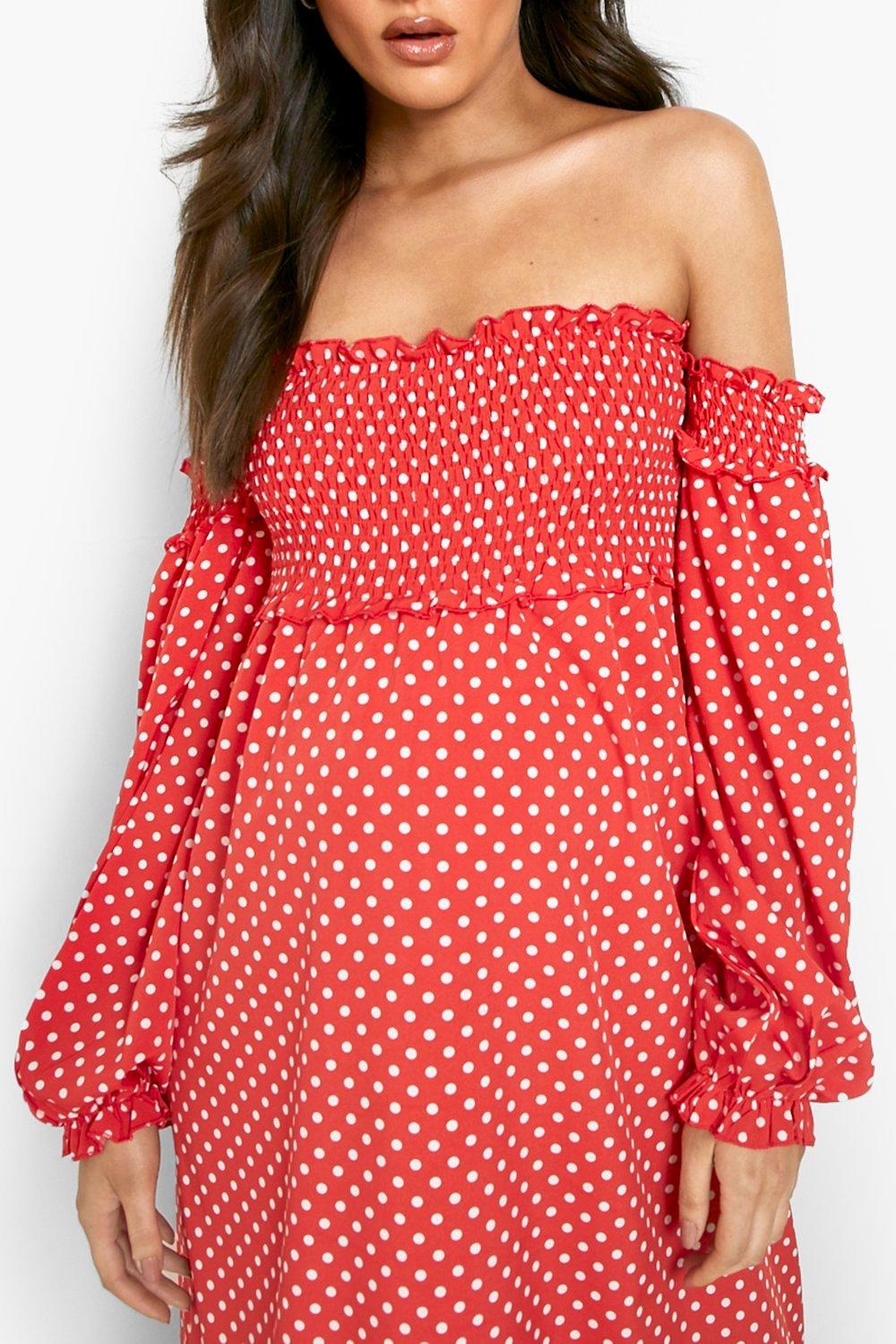 Boohoo red hotsell spotty dress