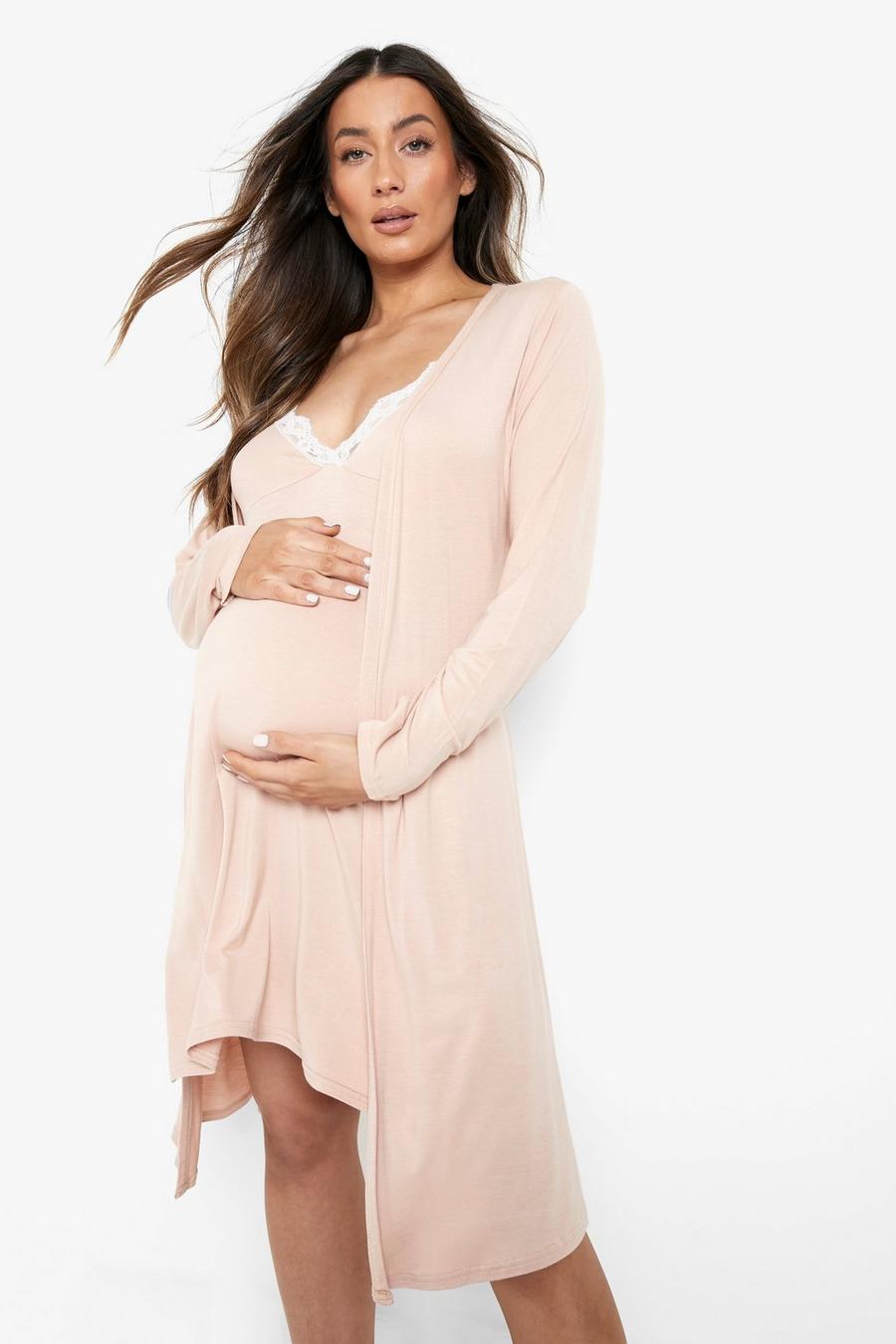 Maternité - Ensemble de pyjama avec nuisette à bordure en dentelle, Blush pink