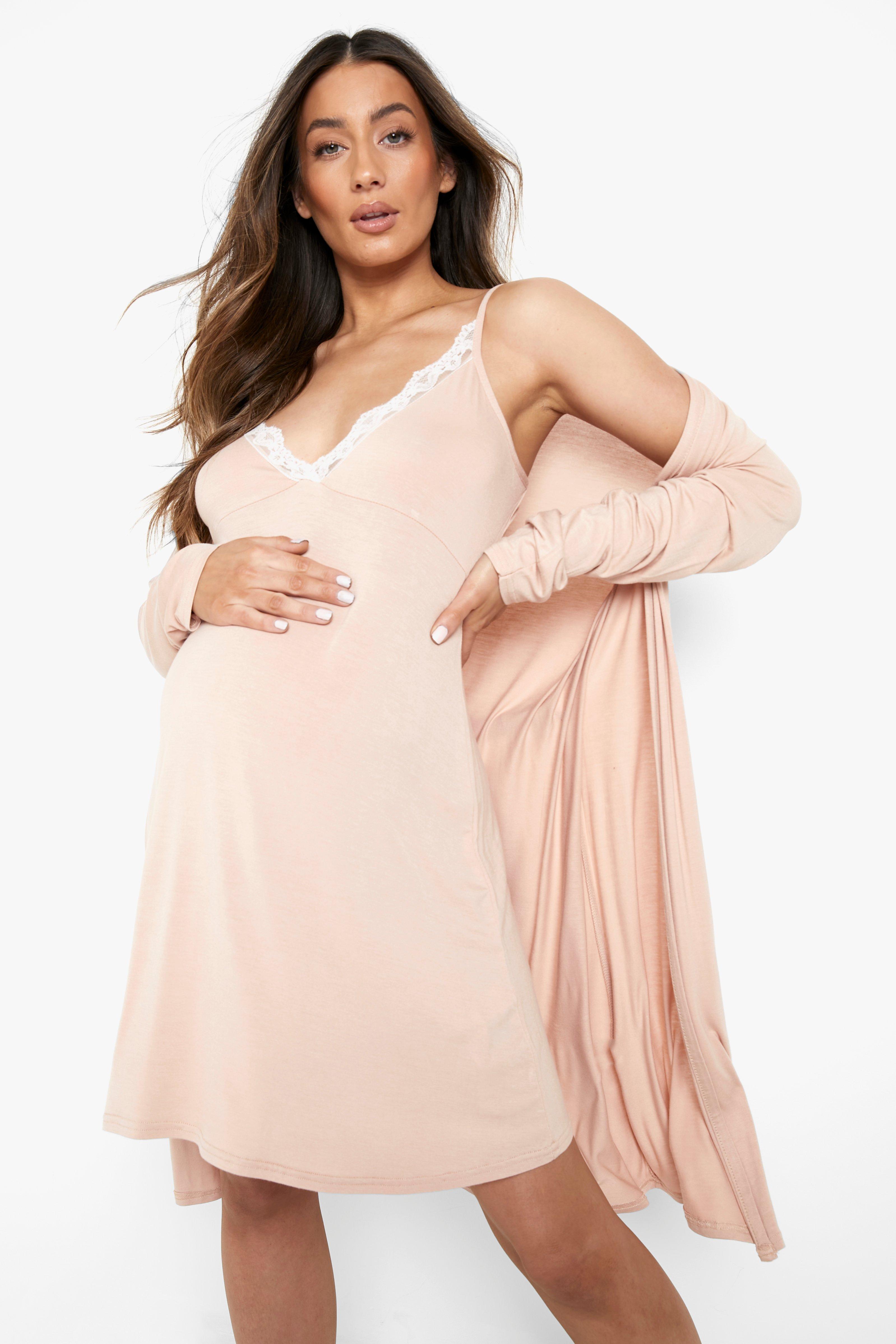 Maternity Lace Trim Nightgown And Robe
