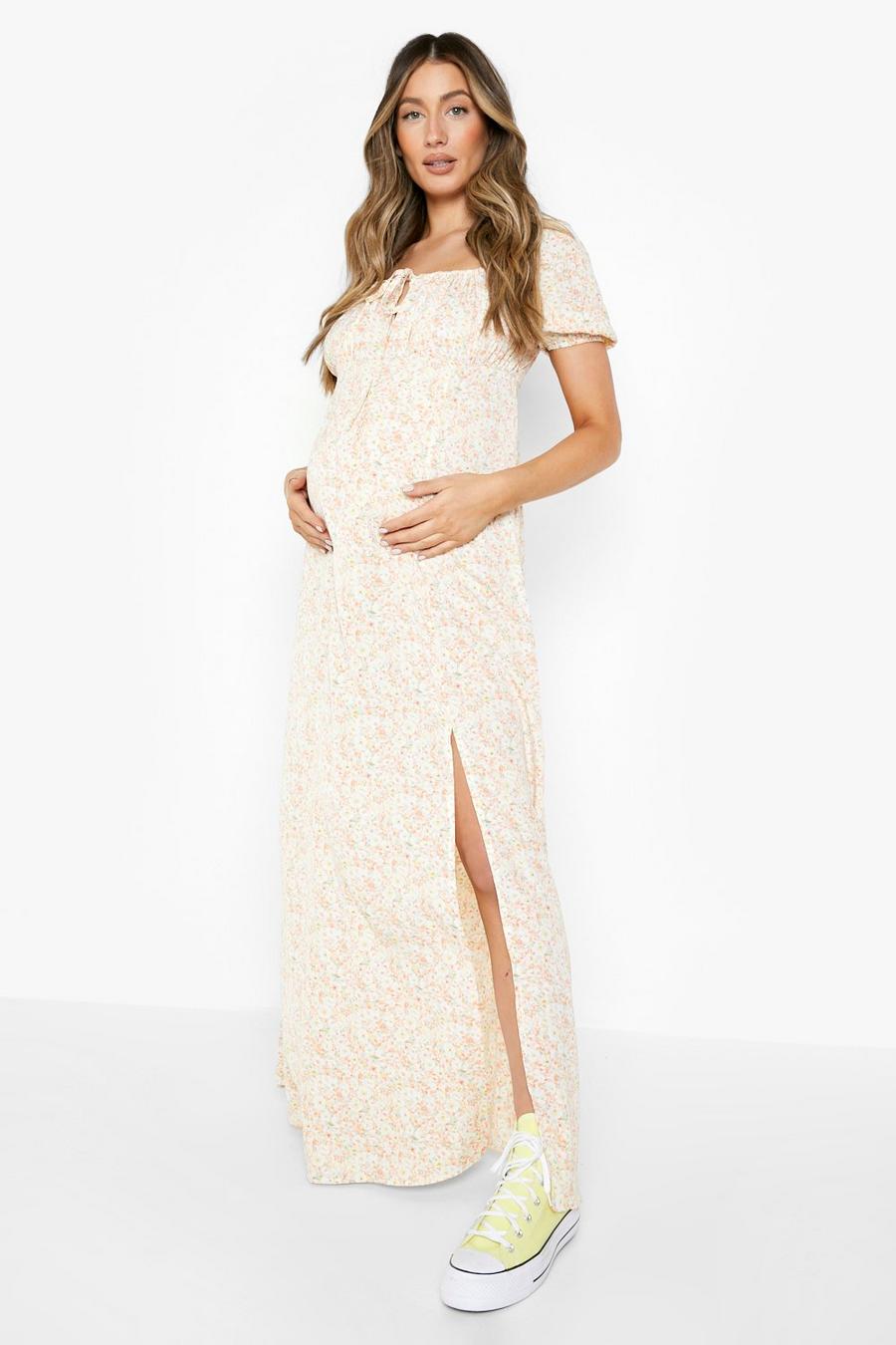 Coral pink Maternity Floral Tie Front Maxi Dress