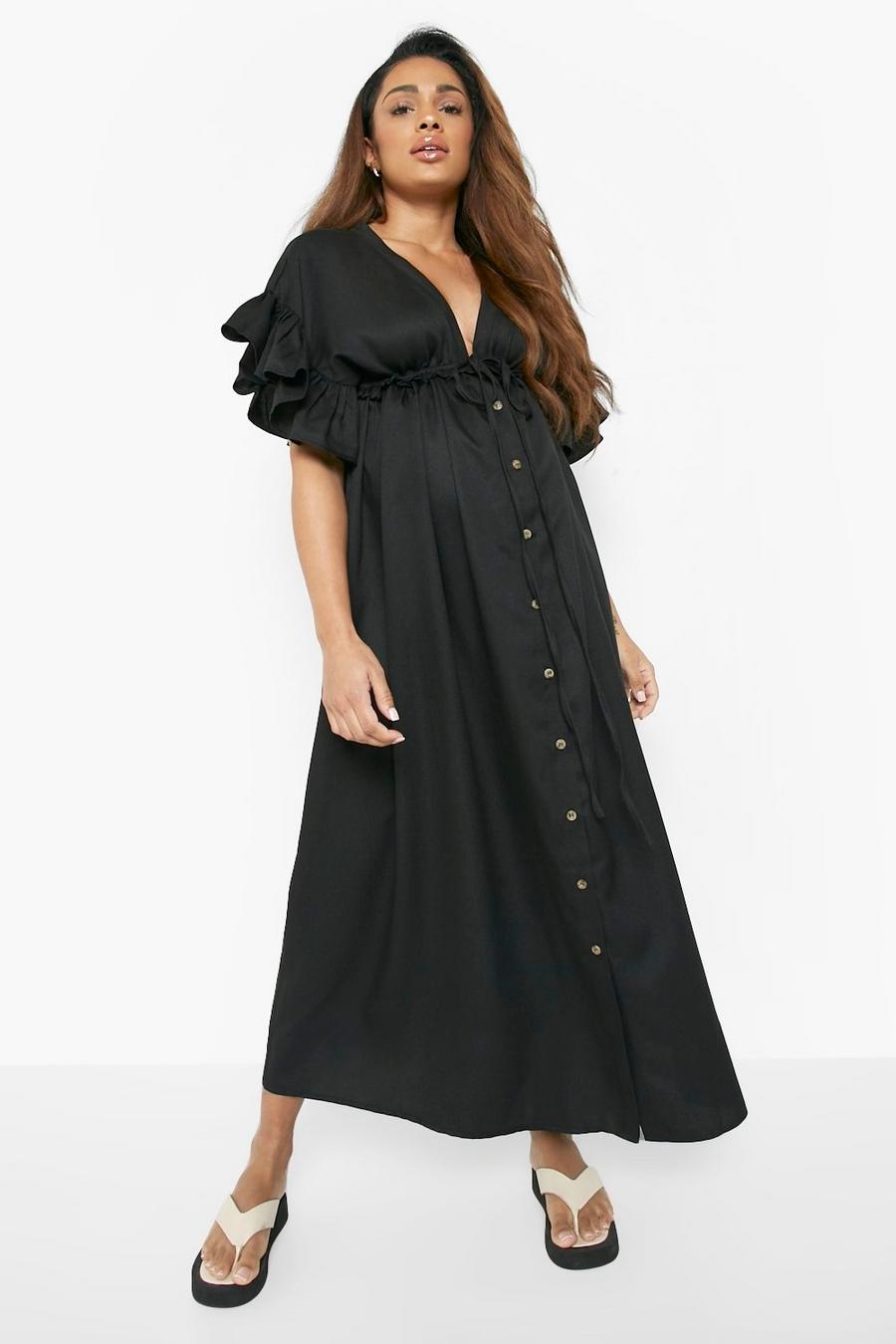 Black Materinty Button Down Maxi Dress image number 1