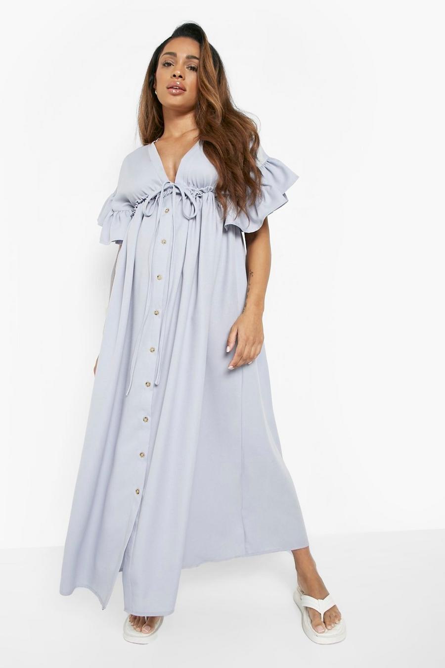 Blue Materinty Button Down Maxi Dress image number 1