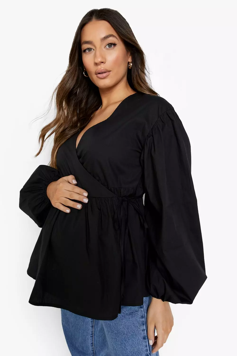 Black Maternity Wrap Poplin Smock Top alternative image