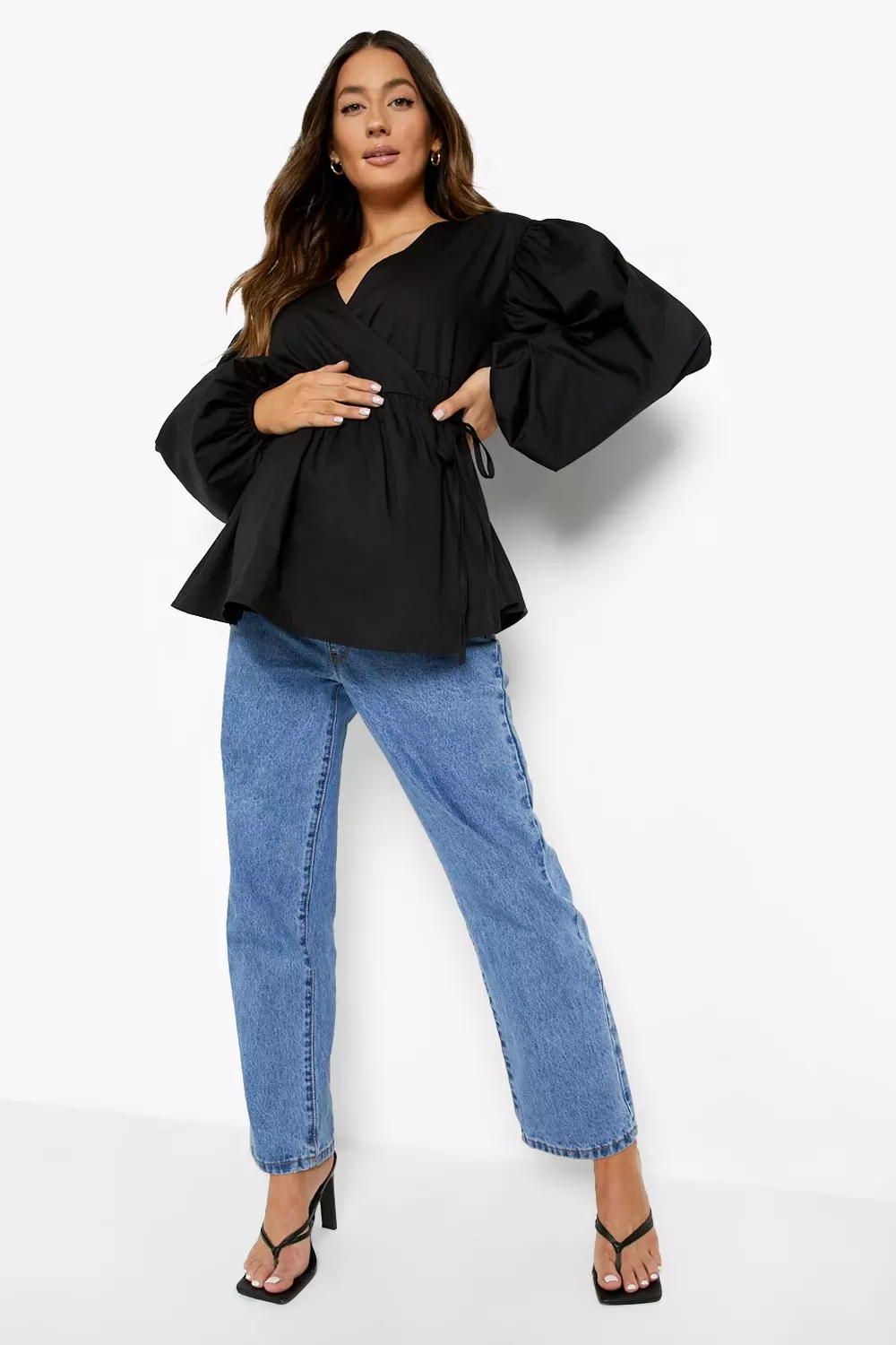 Black Maternity Wrap Poplin Smock Top alternative image