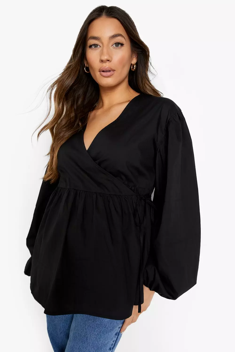 Black Maternity Wrap Poplin Smock Top alternative image