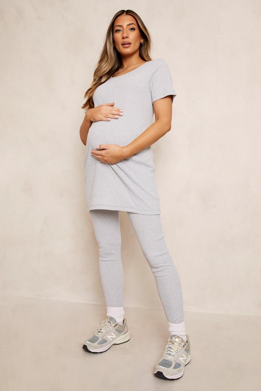 Grey marl Maternity Rib Over The Bump Legging image number 1
