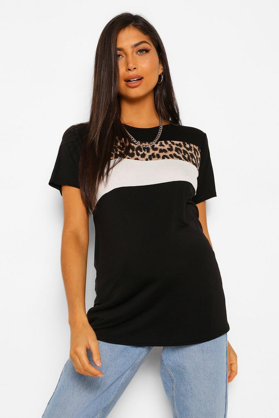 Black nero Maternity Leopard Panel T-Shirt image number 1