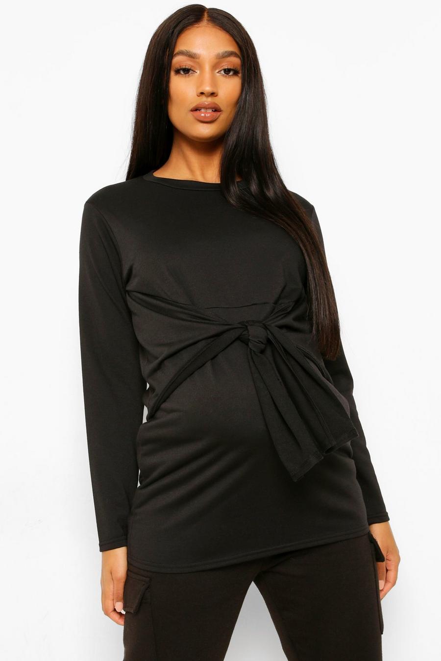 Black Maternity Knot Front Tunic image number 1