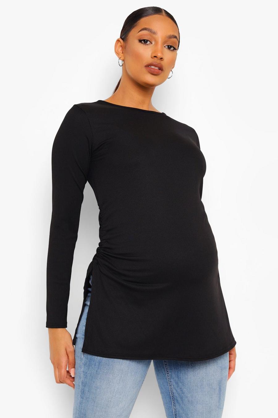 Black Maternity Ruched Side Split Tunic image number 1