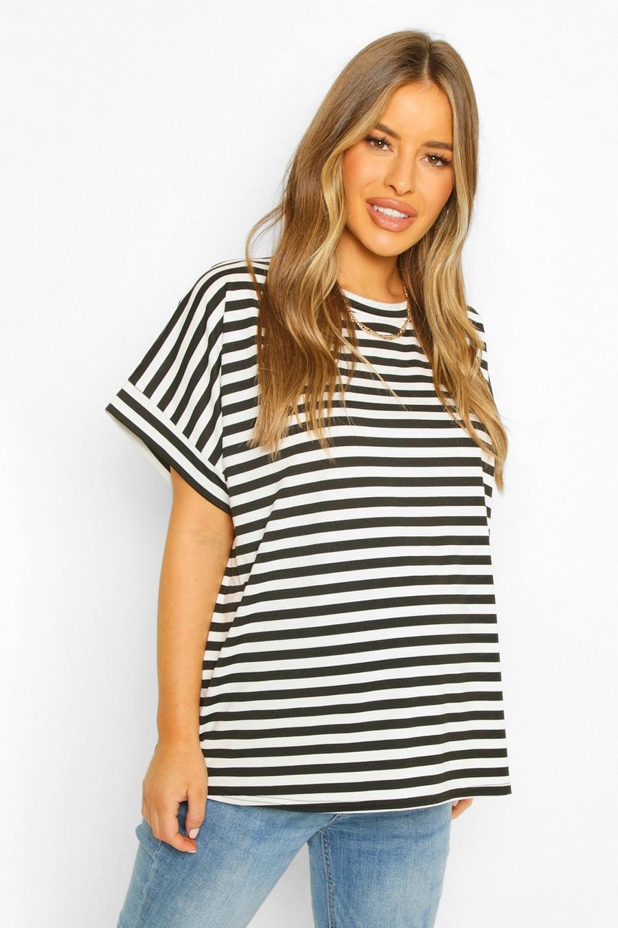 Black Maternity Stripe T-Shirt image number 1