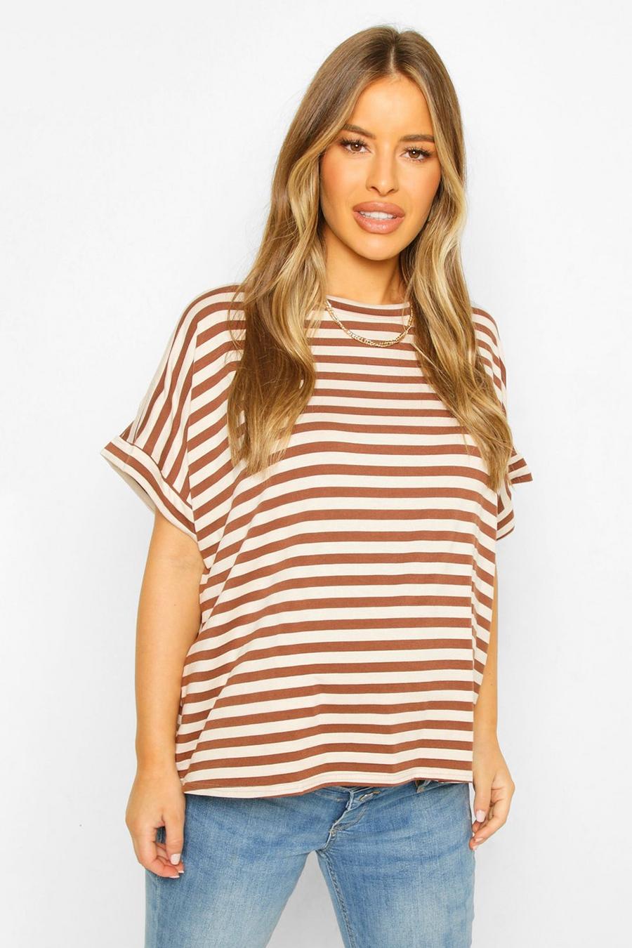 Brown Maternity Stripe T-Shirt image number 1