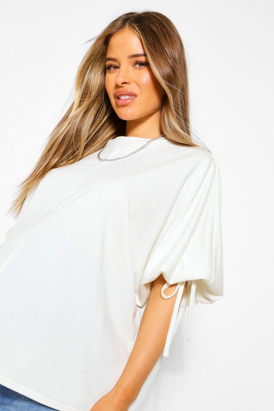 Cream Maternity Ruched Tie Batwing Top image number 1