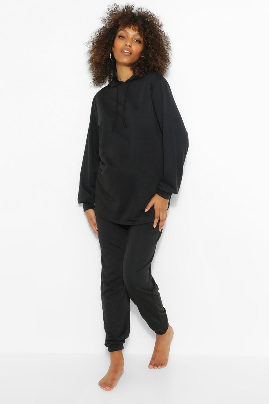 Black Maternity Hoody And Track Pant Lounge Set image number 1