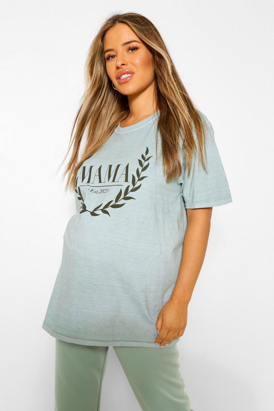 Sage Zwangerschaps Gebleekt 'Mama' T-Shirt  Met Tekst image number 1
