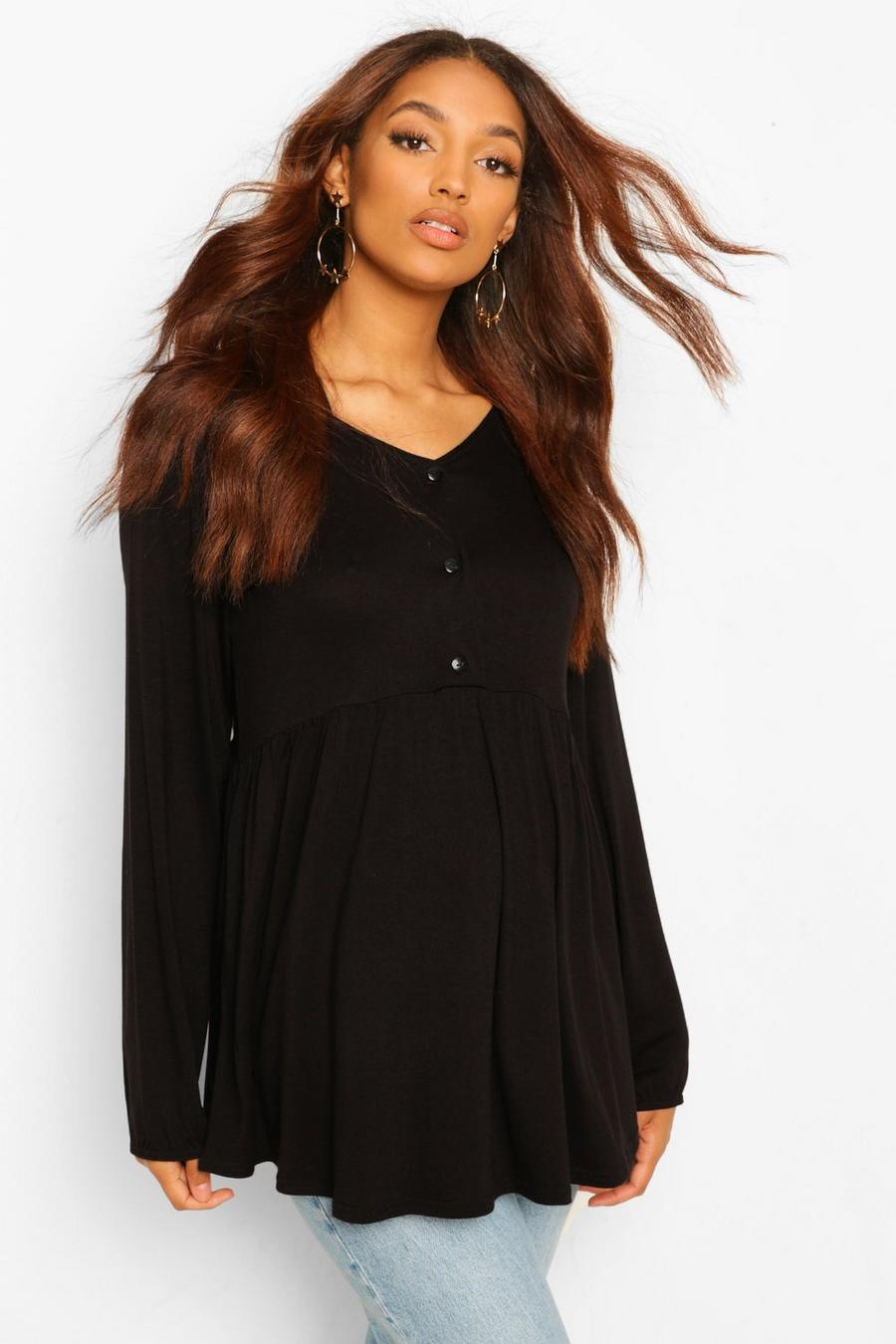 Black Maternity Button Front Smock Top image number 1