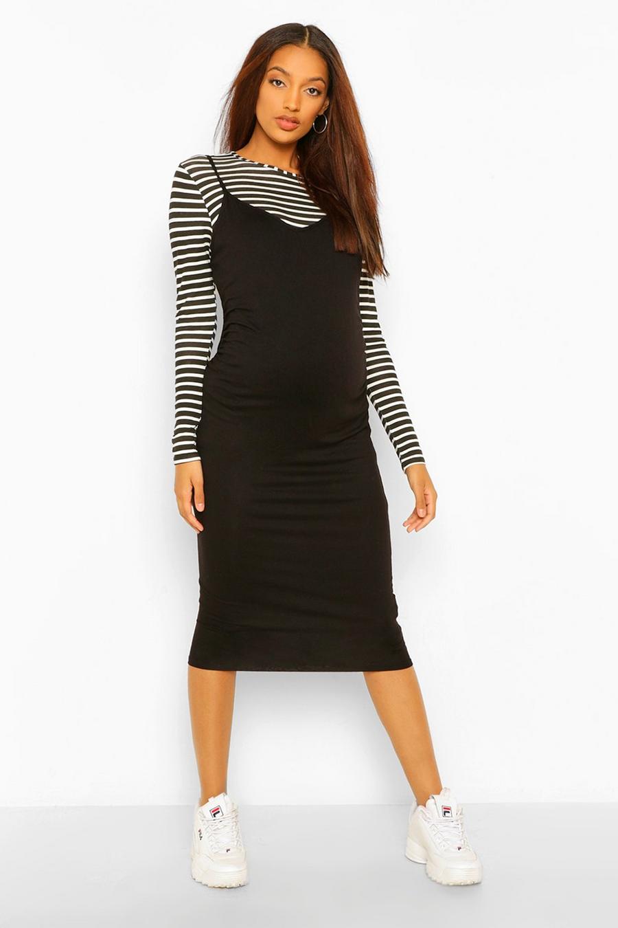 Maternity Stripe T-Shirt And Midi Slip Dress image number 1