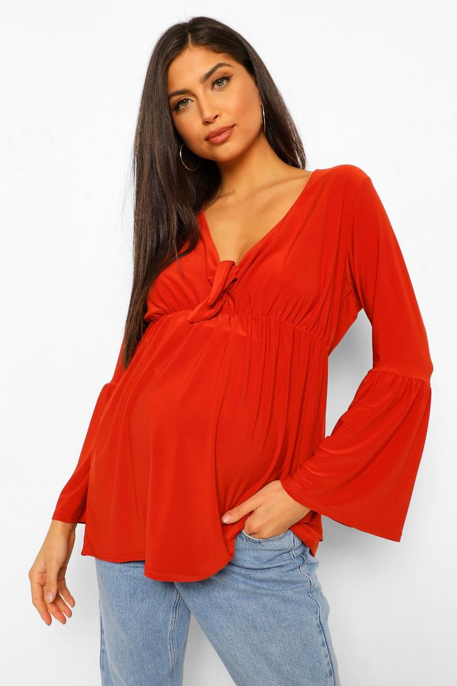 Rust Maternity Tie Front Smock Top image number 1