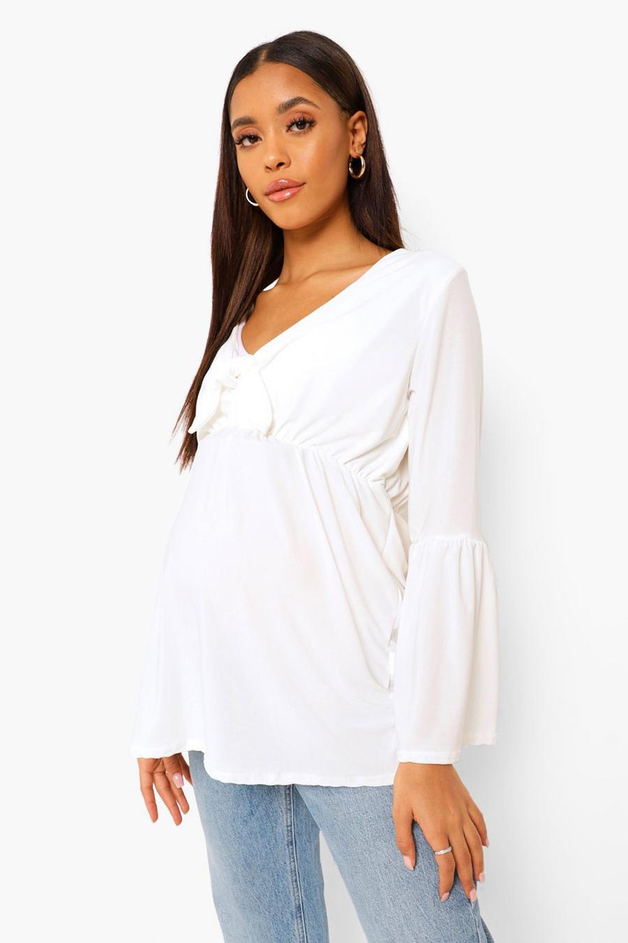 White Maternity Tie Front Smock Top image number 1