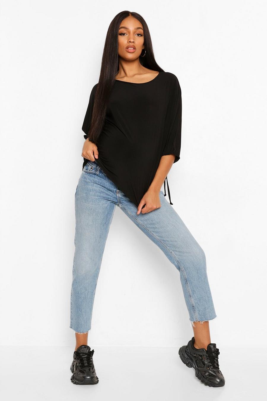 Black Maternity Drape Sleeve Slouchy Top image number 1