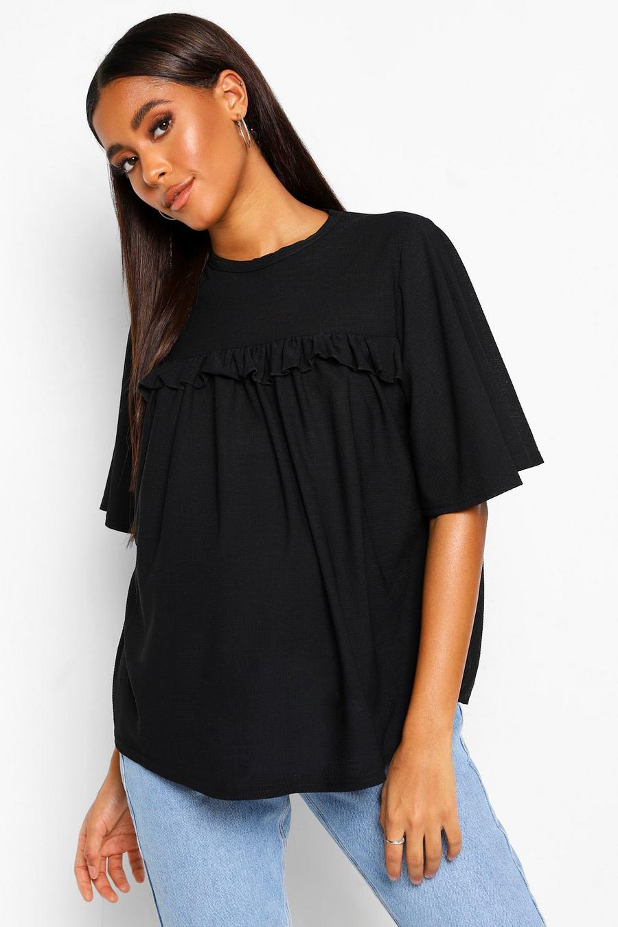 Black Maternity Ruffle Front Tunic Top image number 1