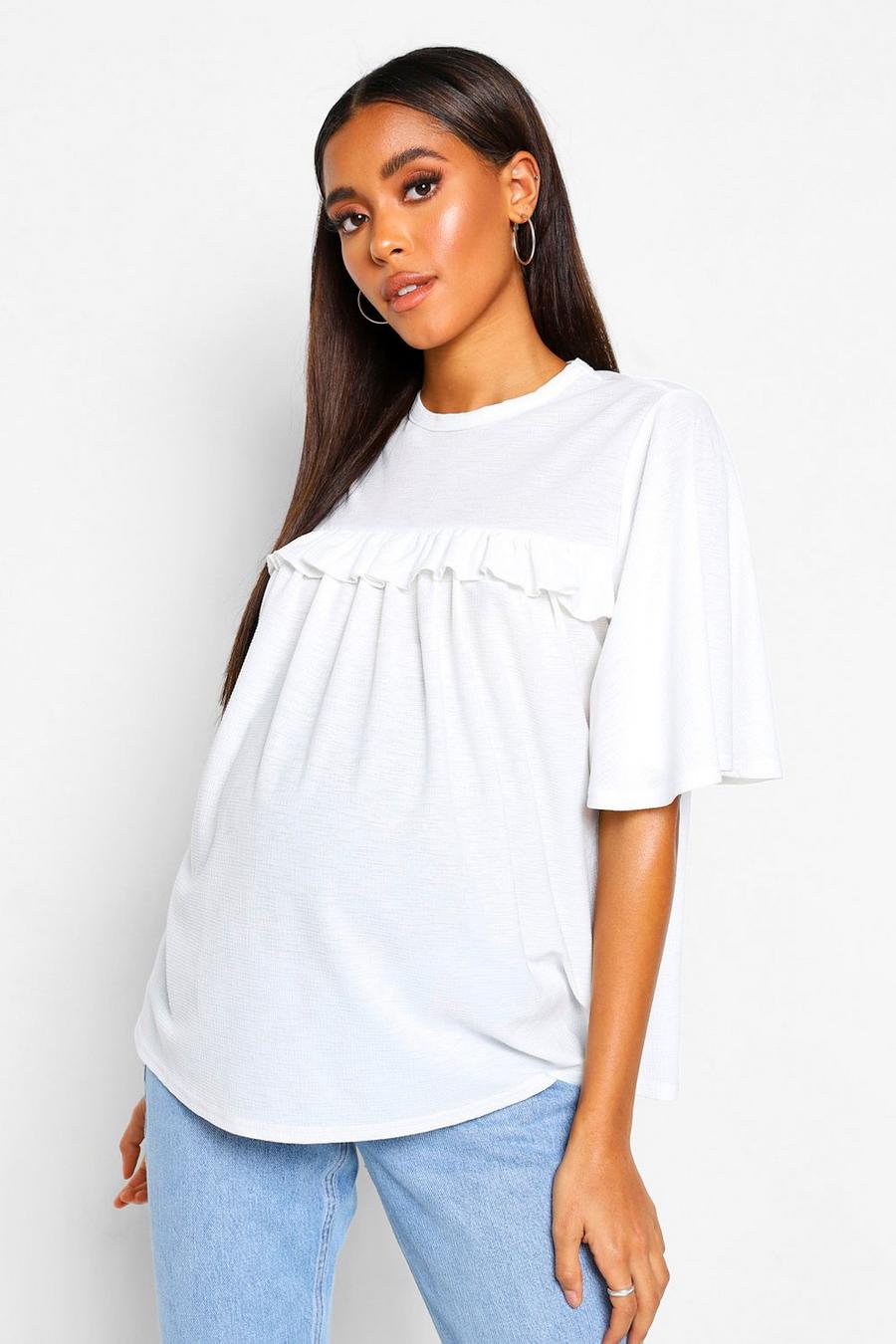 White Maternity Ruffle Front Tunic Top image number 1