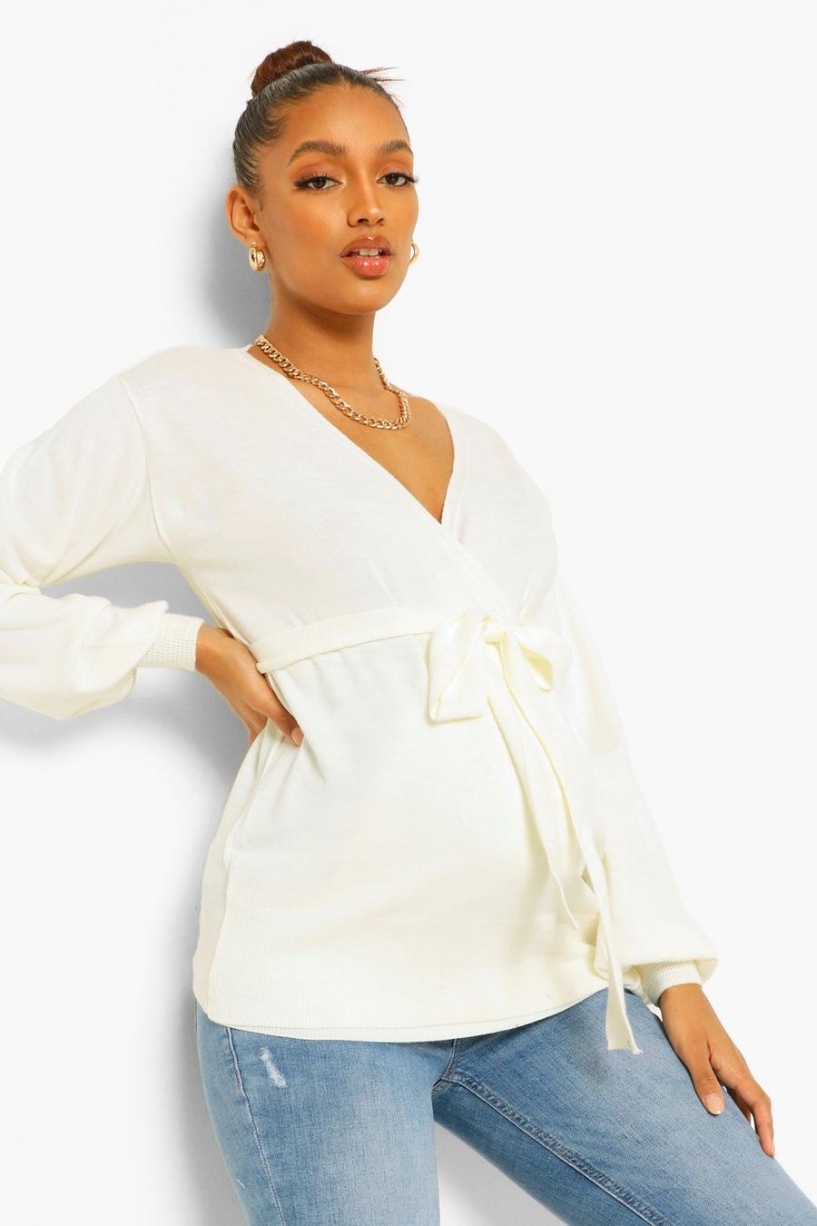 Cream white Maternity Wrap Front Knitted Jumper image number 1