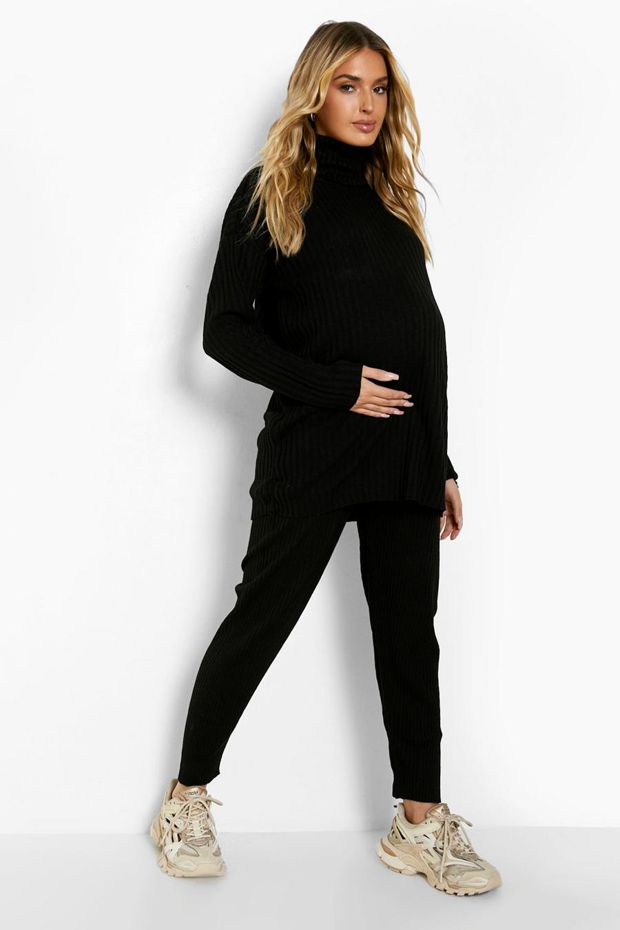 Black Maternity Jumper And Leggings Knitted Rib Co-ord image number 1