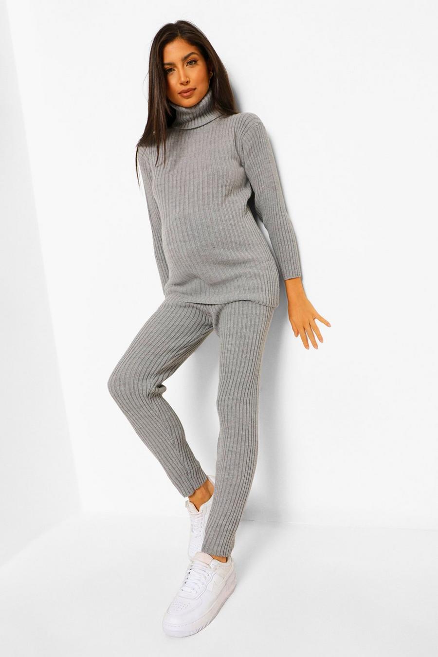 Grey marl Maternity Jumper And Leggings Knitted Rib Co-ord image number 1