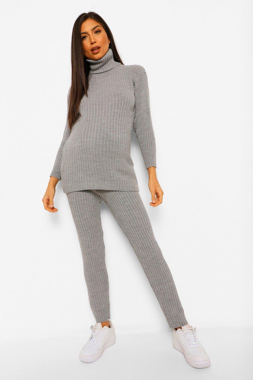 Grey Knitted Ribbed Leggings