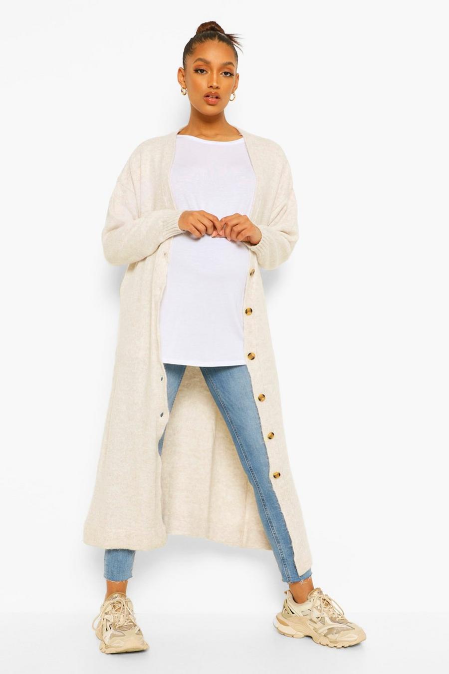 Cream Maternity Button Front Slouchy Maxi Cardigan image number 1