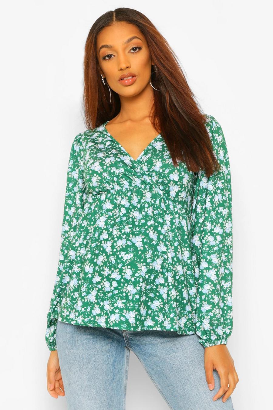 Emerald Mammakläder - Blommig omlottopp med draperad ärm image number 1