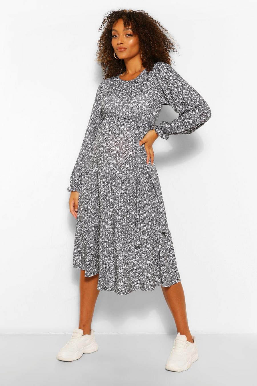 Maternity Ditsy Floral Tiered Midi Smock Dress image number 1