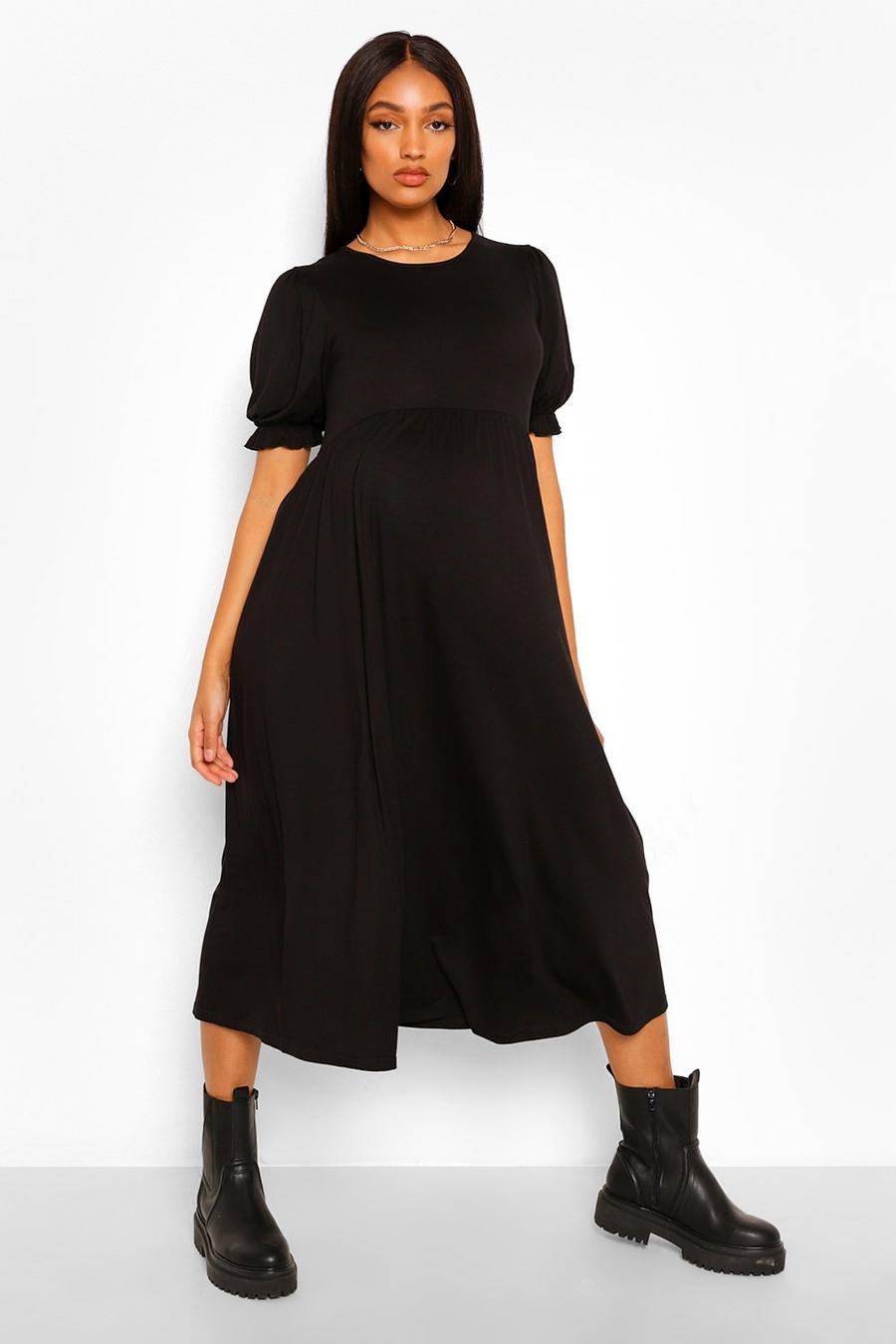 שחור שמלת מידי סמוק עם שרוולים תפוחים בגדי היריון image number 1