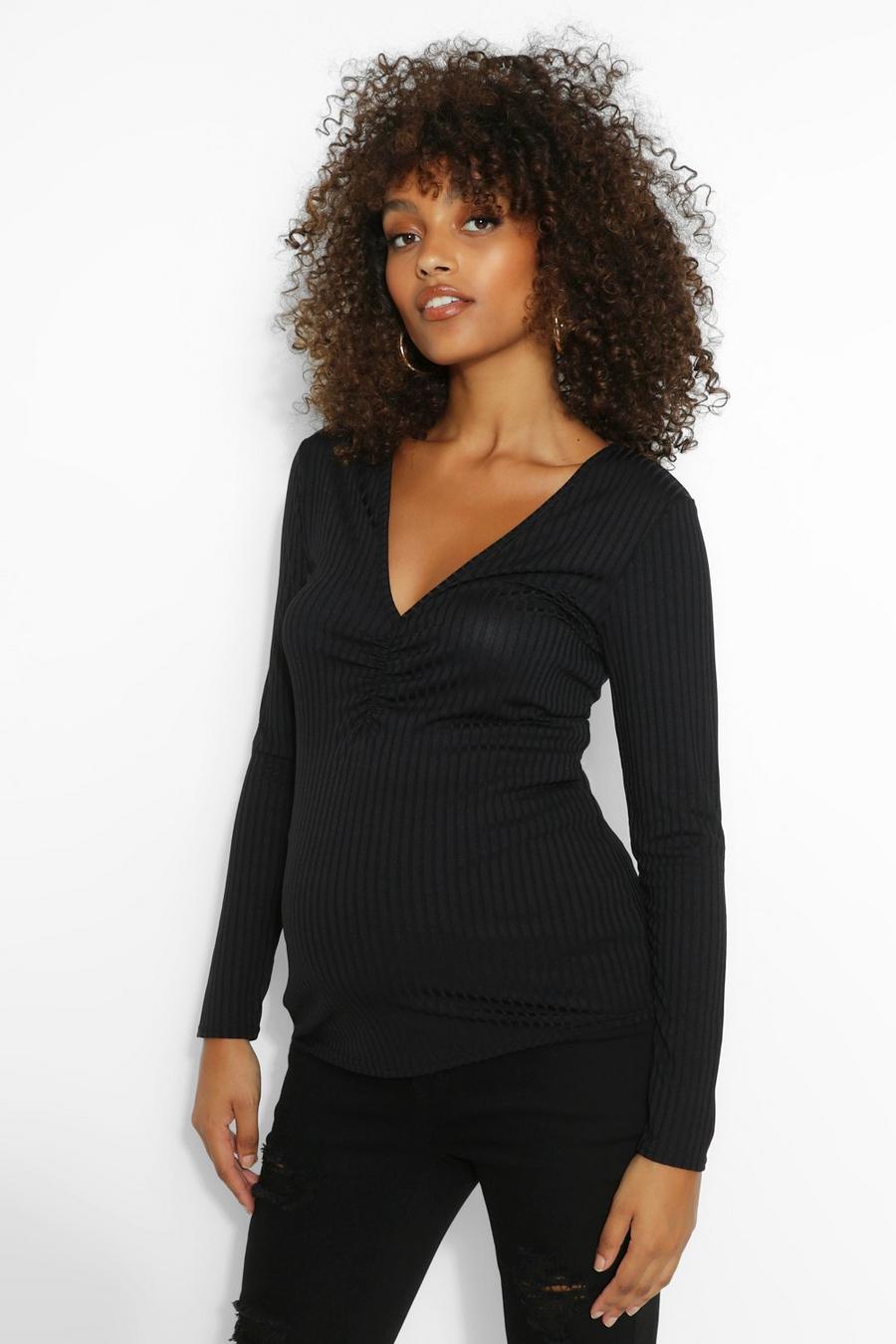 Black Mammakläder - Långärmad t-shirt med rynkad detalj image number 1