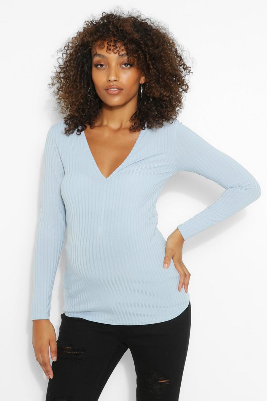 Pale blue Maternity Ruche Detail Long Sleeve T-Shirt image number 1