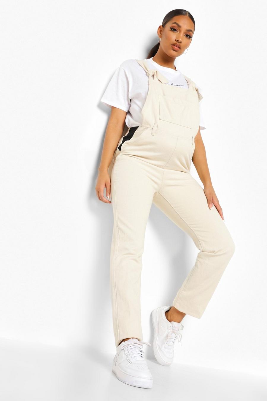 Maternity Ecru Tie Strap Dungarees image number 1