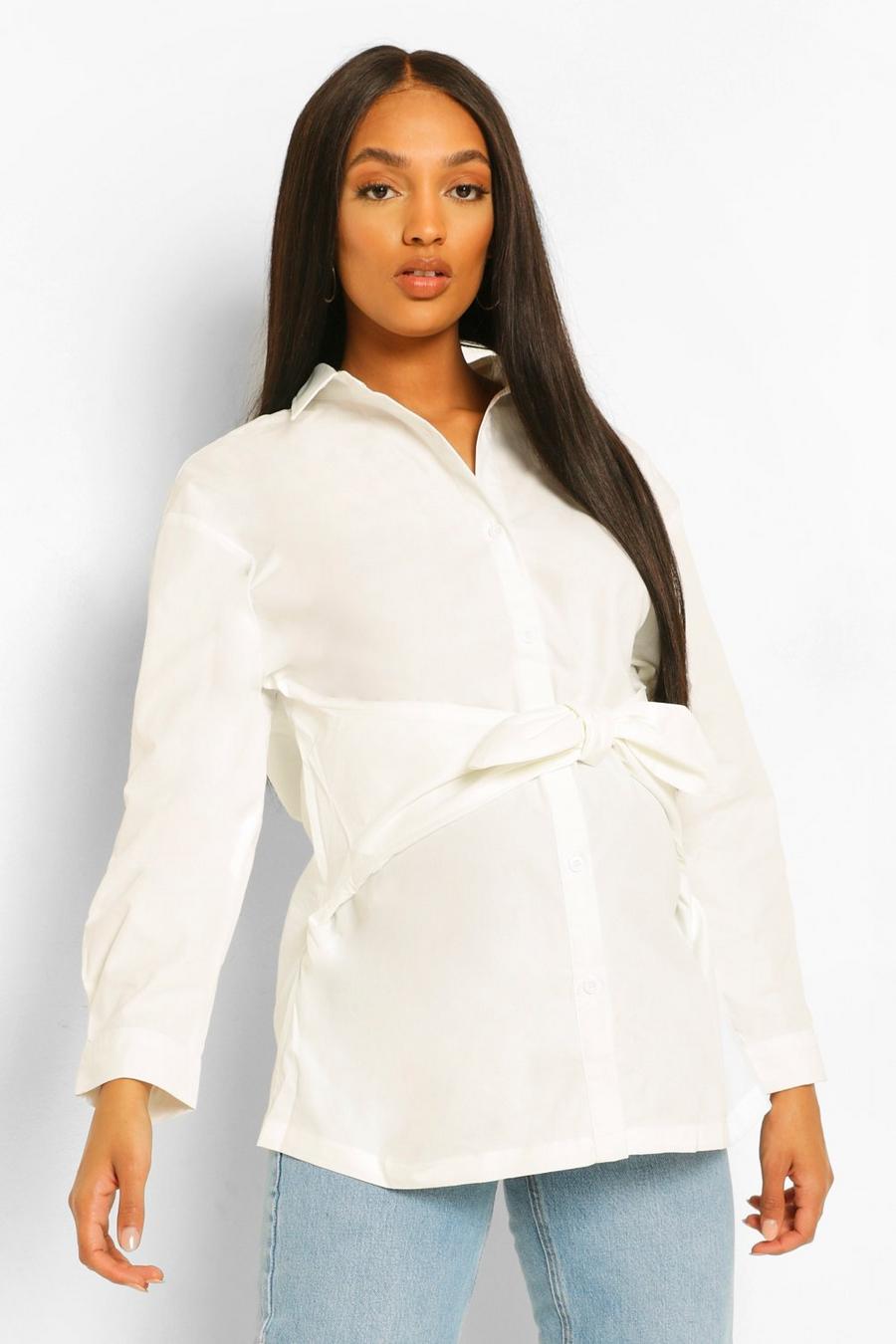 White Mammakläder - Oversize bomullsskjorta med knytdetalj image number 1