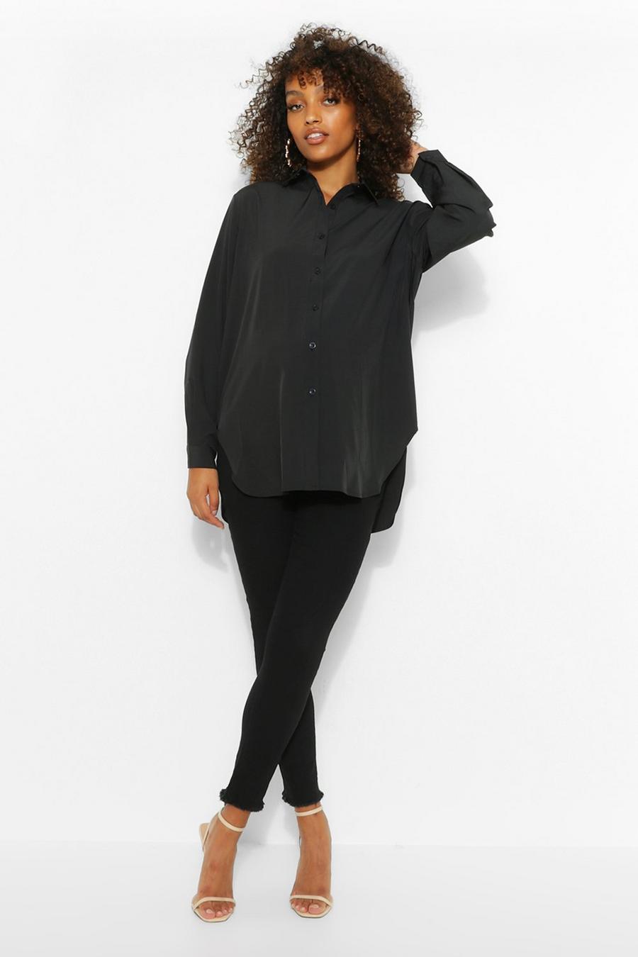 Black Maternity Oversize Cotton Button Through Shirt image number 1