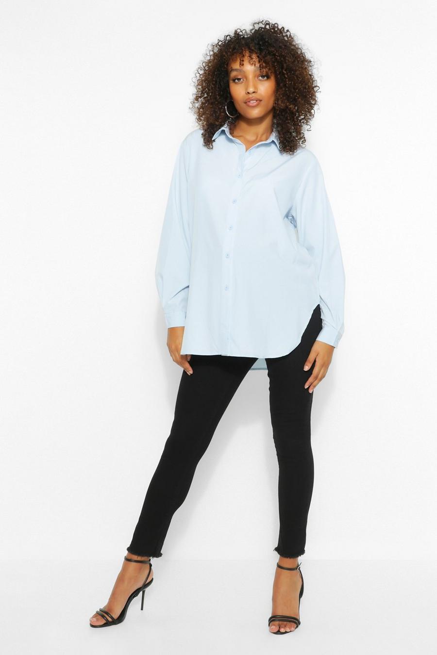 Pale blue Maternity Oversize Cotton Button Through Shirt image number 1