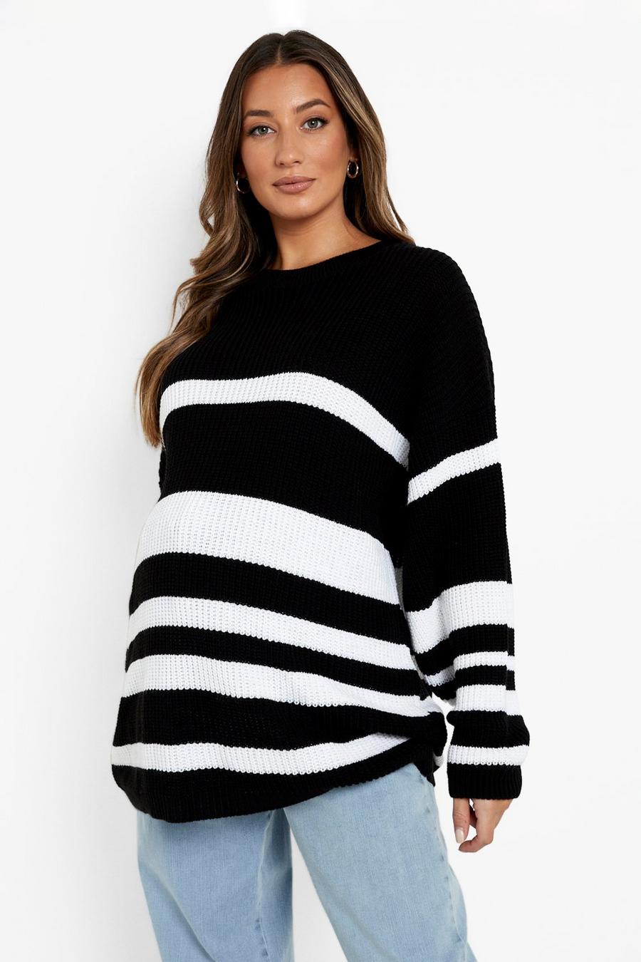 Black Maternity Slouchy Striped Sweater image number 1