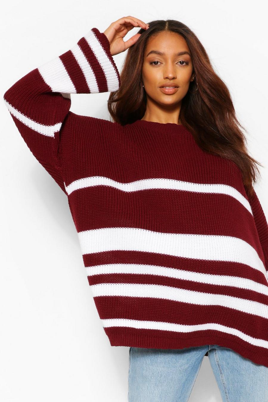 Wine Maternity Slouchy Striped Jumper image number 1